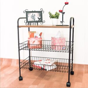 Organizador 2 canastas y entrepaño en madera 56.5x30.5x69 cm - capacidad 30 kg