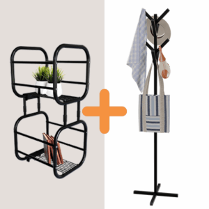 Combo Estanteria 2 niveles delux + Perchero de piso espiga - Negro