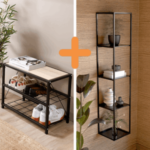 Combo Zapatero banca + Mueble vertical 5 niveles - Negro