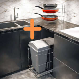 Combo Basureras Classic con 2 Canecas Plásticas +Porta sartenes vertical- Metalizado