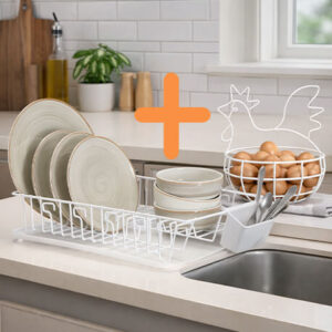 Combo Canasta huevos gallina + Practi escurridor - Blanco