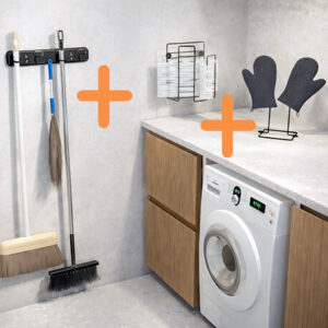 Combo Porta escobas + Organizador ganchos + Escurridor guantes - Negro