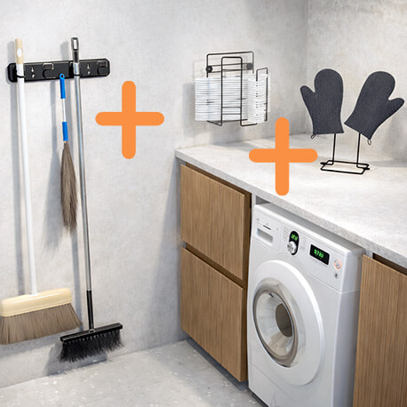 Combo Porta escobas + Organizador ganchos + Escurridor guantes - Negro