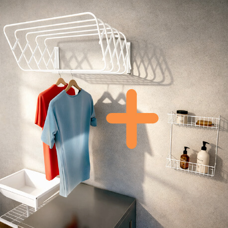 Combo Tendedero plegable Duplex de 80cm y 9 tubos + Canasta 2N grande - Blanco