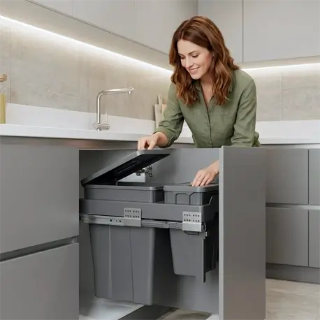 Basurera flotante con rieles laterales PRO Rejiplas. Optimiza el espacio de tu cocina