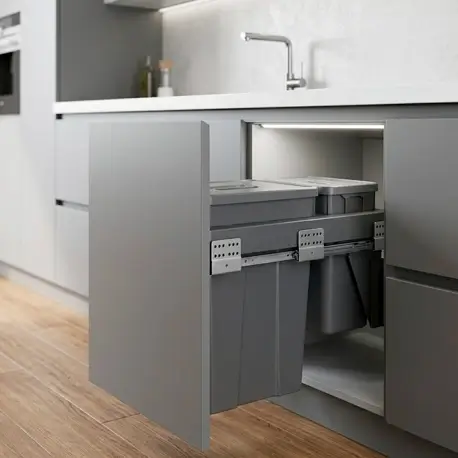Basurera flotante con rieles laterales PRO Rejiplas. Optimiza el espacio de tu cocina