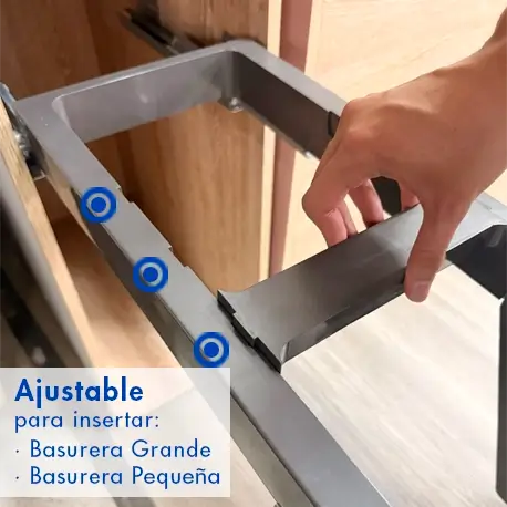 Basurera flotante con rieles laterales PRO Rejiplas. Optimiza el espacio de tu cocina